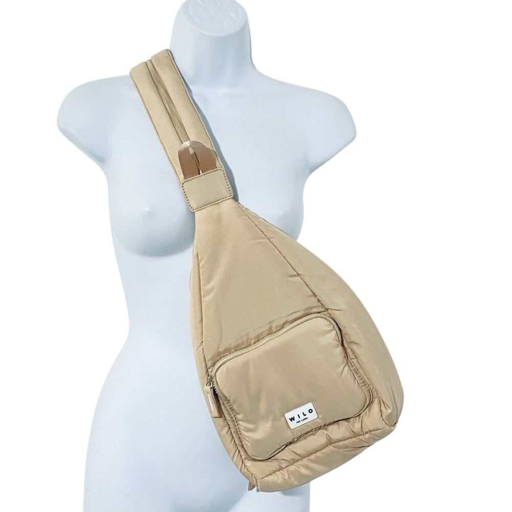 Wilo the Label Women's BEIGE Puffer Active Backpack Convertible Sling Back Bag